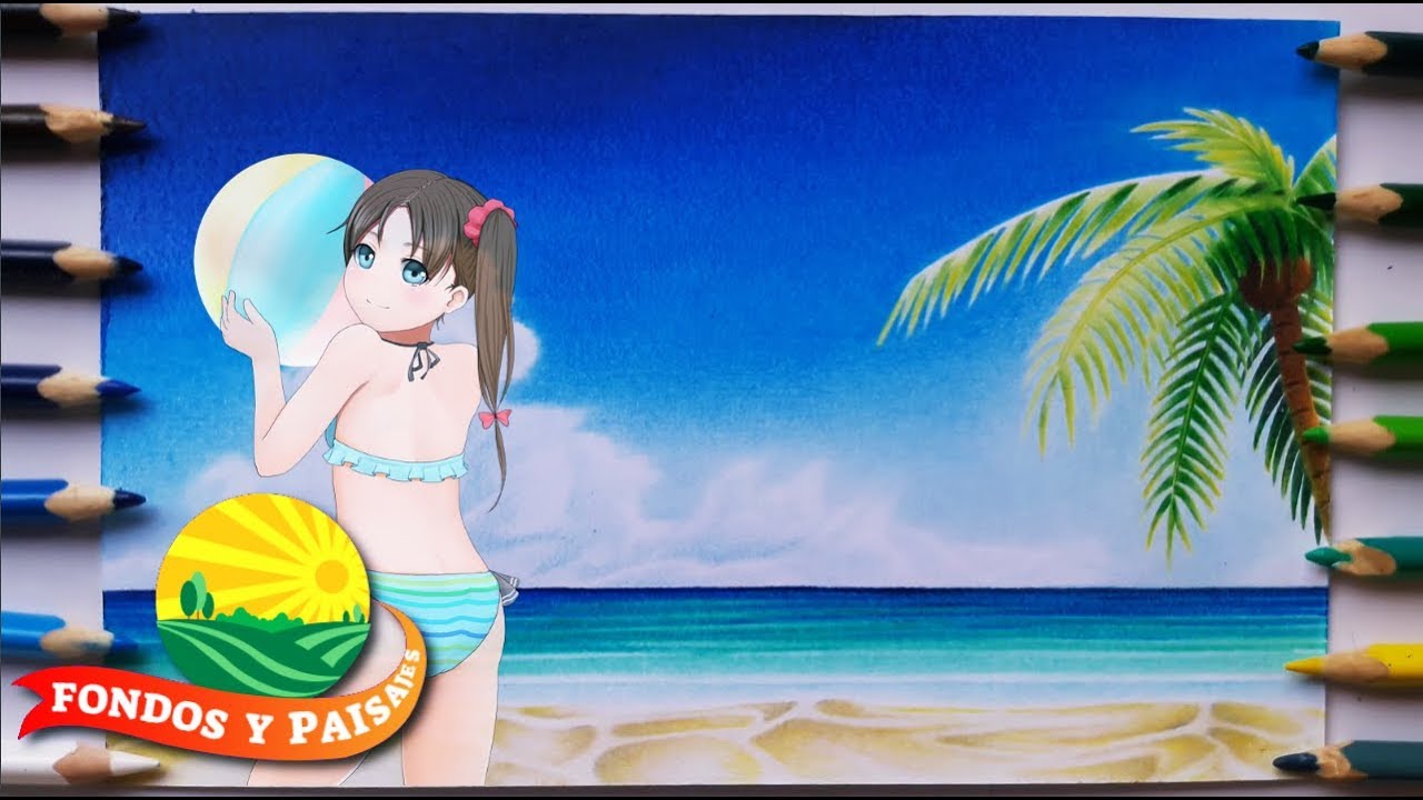 Como pintar un fondo de playa anime paso a paso/ How to paint a beach background step by step
