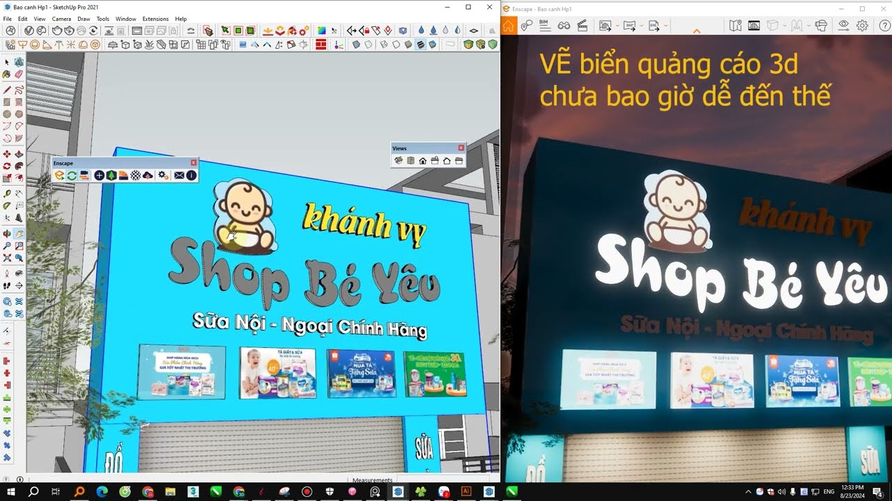 Lên 3d biển Quảng Cáo với SKETCHUP- ENSCAPE Siêu nhanh