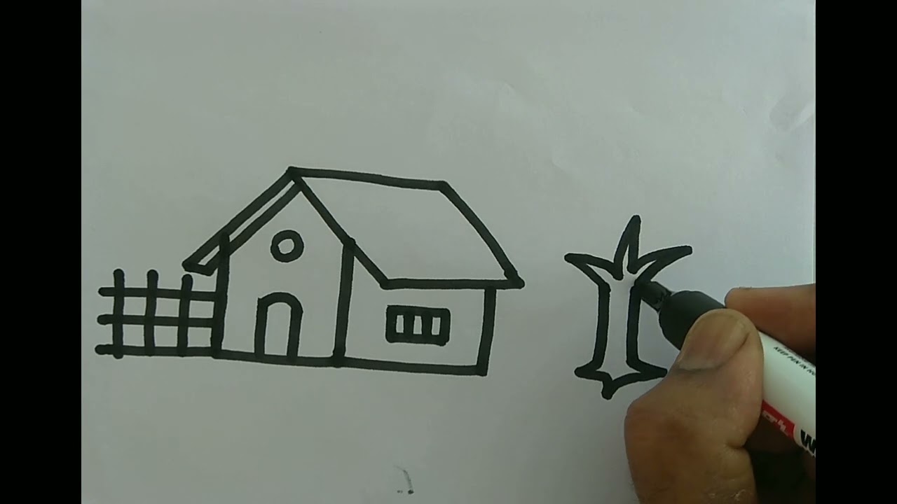 Easy House and Tree Drawing/Step by step method/Drawing Master Vishuram