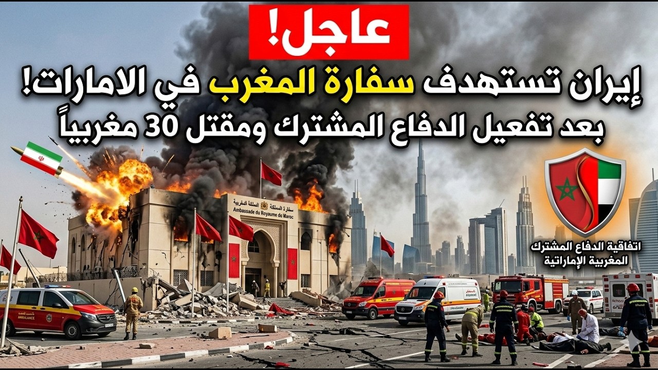 عاجل ايران تستهدف سفارة المغرب في الامارات بعد تفعيل المغرب  اتفاقية الدفاع المشترك ومقتل 30 مغرب