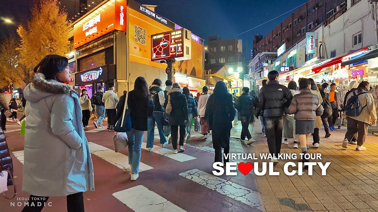 [Full Version] Seoul Evening Walk - Shinchon, Hongdae Street & Yeonnam-dong, South Korea, Travel, 4K