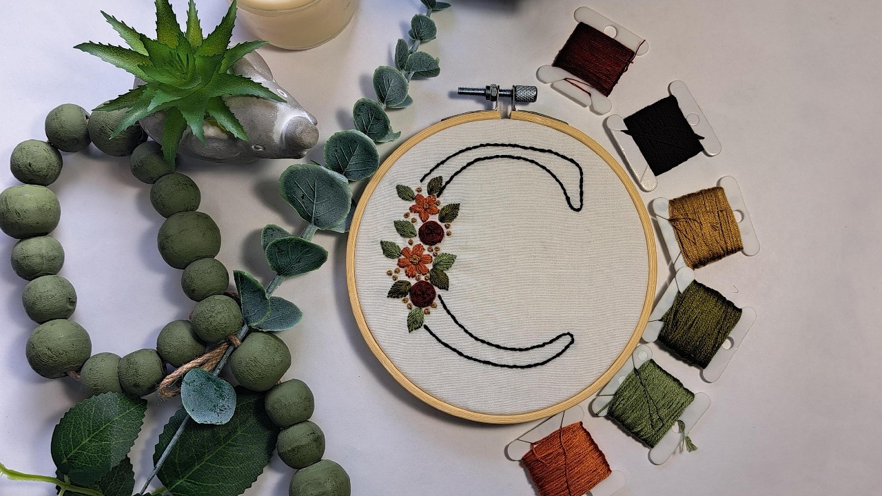 Floral Alphabet Embroidery Tutorial | Stitching the Letter C Step by Step | Embroidery for Beginners