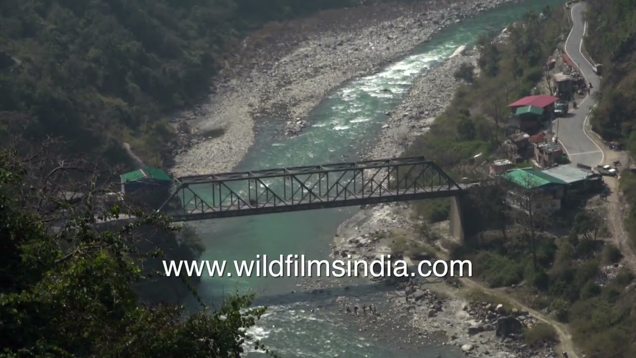 Yamuna River - Aglar junction aerial view with Ranogi bridge, en route Chakrata from Mussoorie