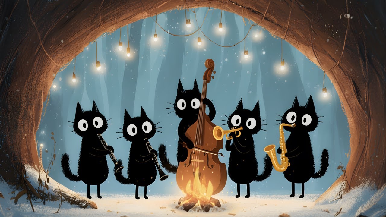 Black Cats Deep Bass Winter Campfire Jazz: Warm & Comforting Music for Focus and Productive Work