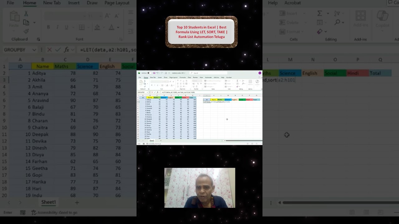 Top 10 Students in Excel | Best Formula Using LET, SORT, TAKE | Rank List Automation Telugu