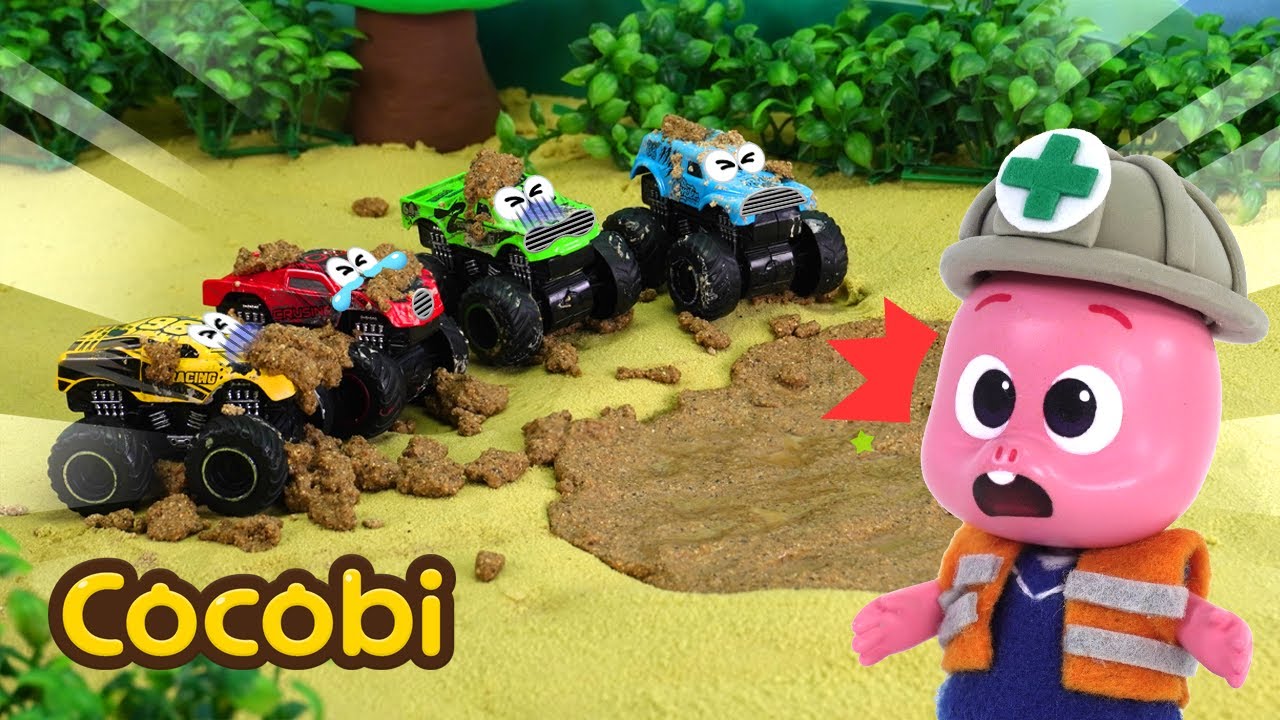 Cuci Monster Truck yang Kotor!🚜🧼 | Bermain Balok dan Alat Berat | Kartun Anak | Cocobi