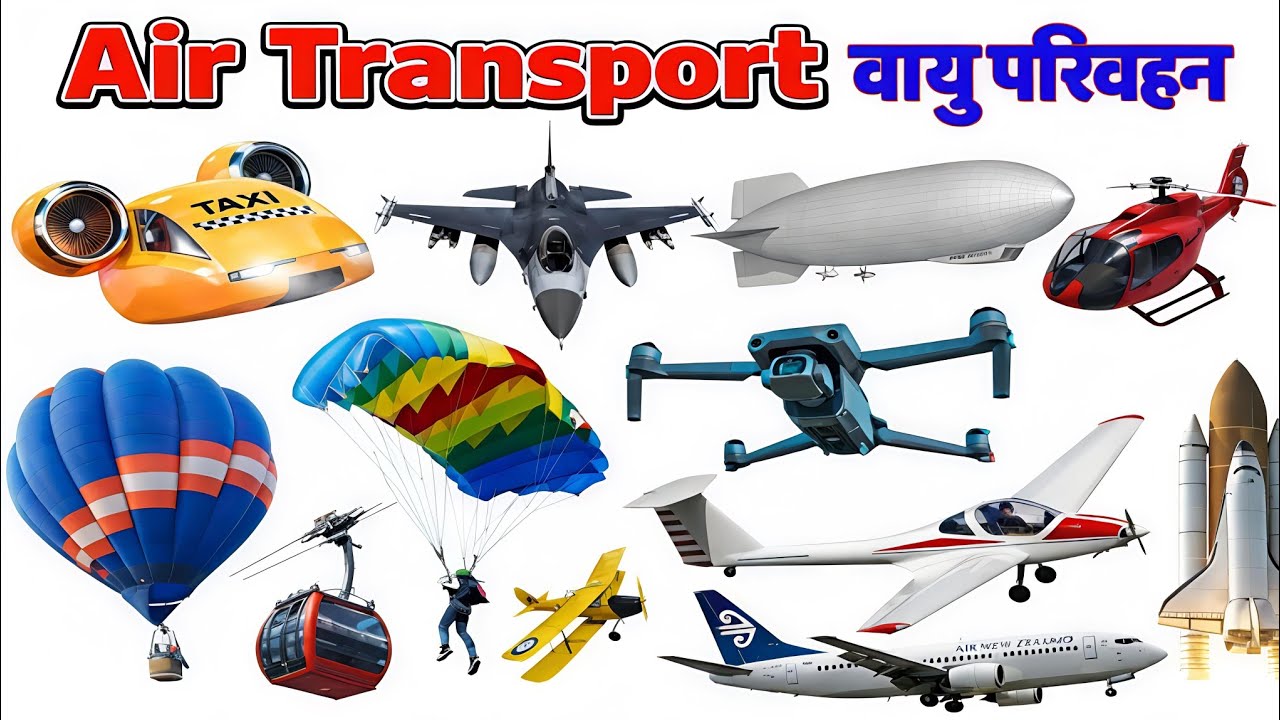 20 Air Transport Names for Kids | Air Vehicles for Children | बच्चों के लिए हवाई वाहन