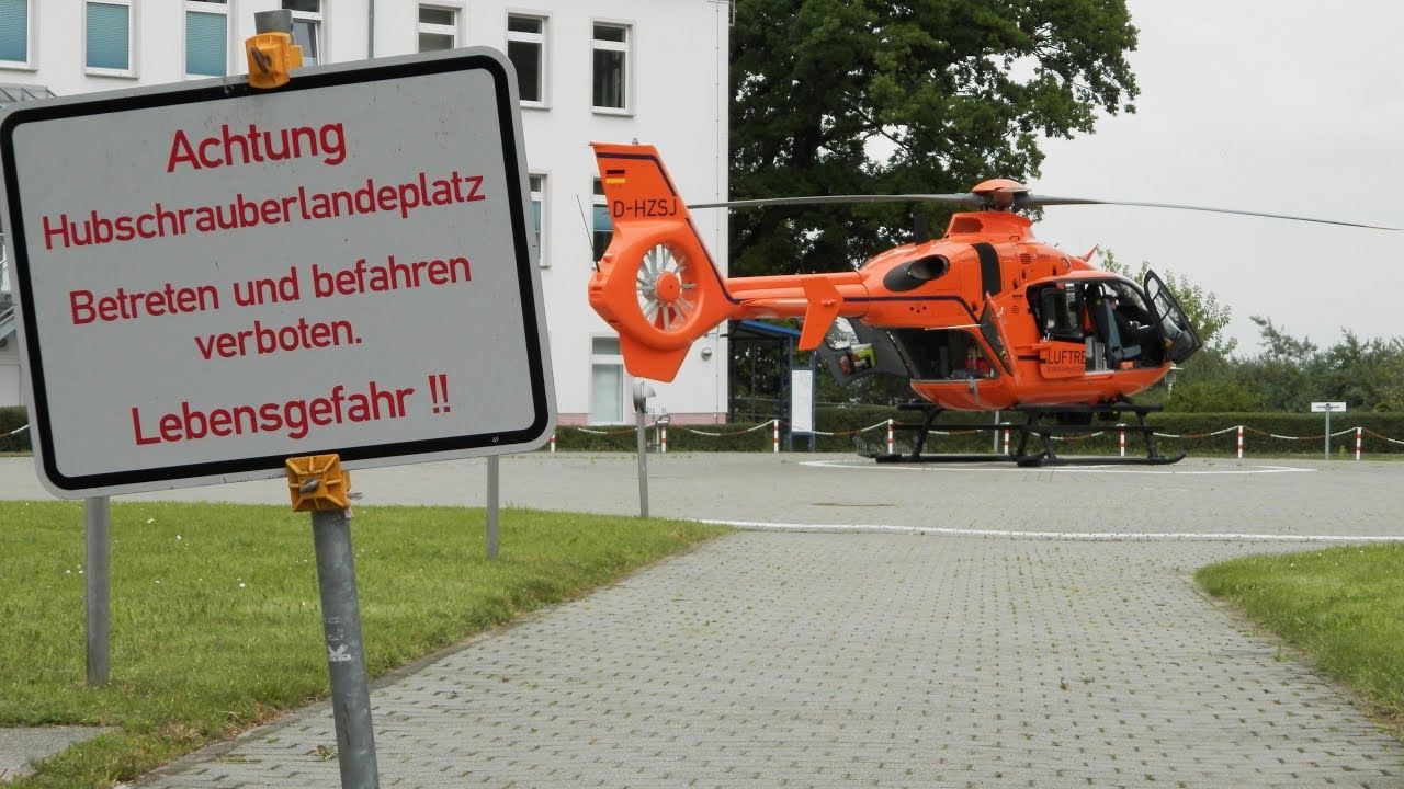 [HD] Christoph 34 Rettungshubschrauber , Landung und Start am Klinikum Stralsund