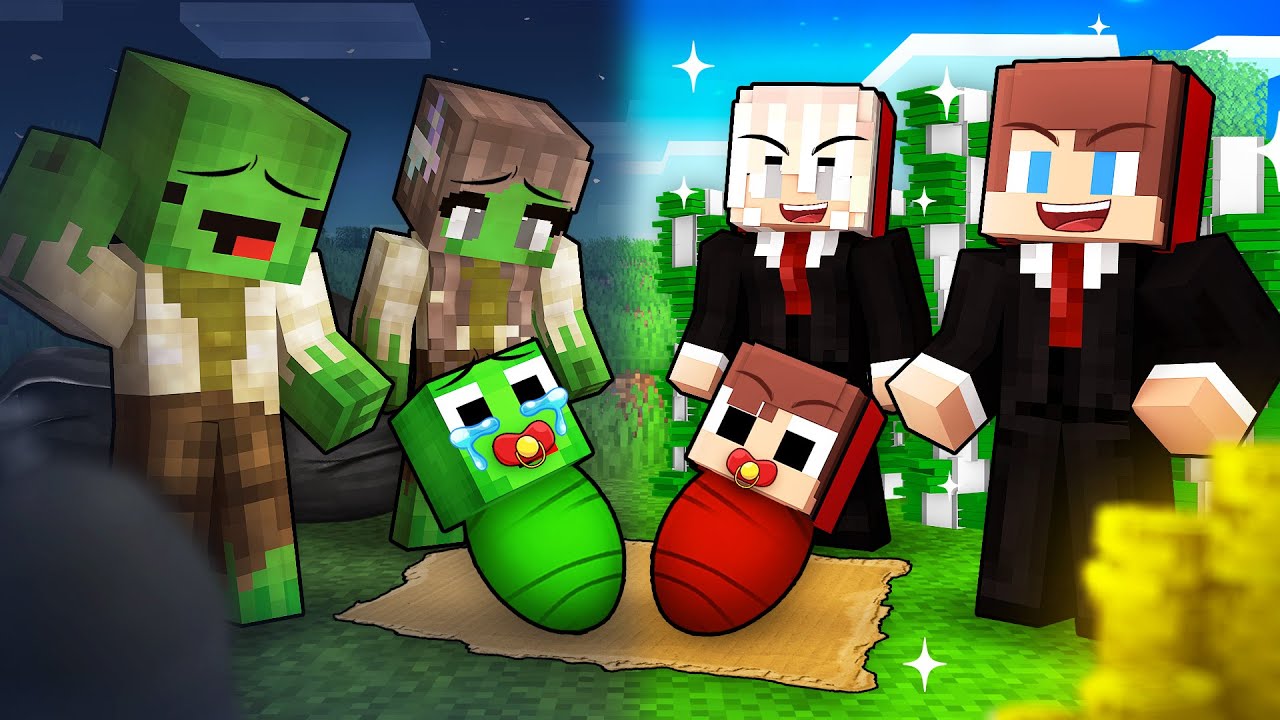 JJ and Mikey Adopted by POOR vs RICH Family in Minecraft - Maizen