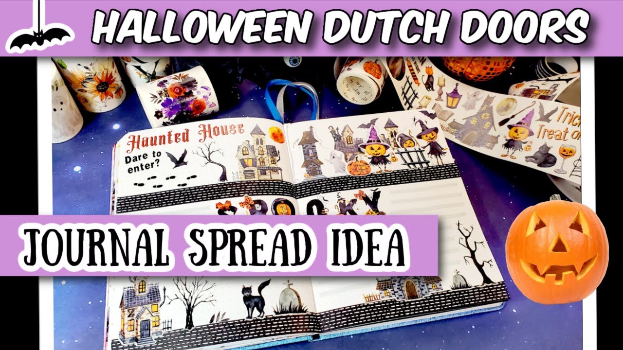 🎃 Dutch Door Creative Journal Spread 🦇 Cute Halloween Scene with Washi Tape Shop Stickers