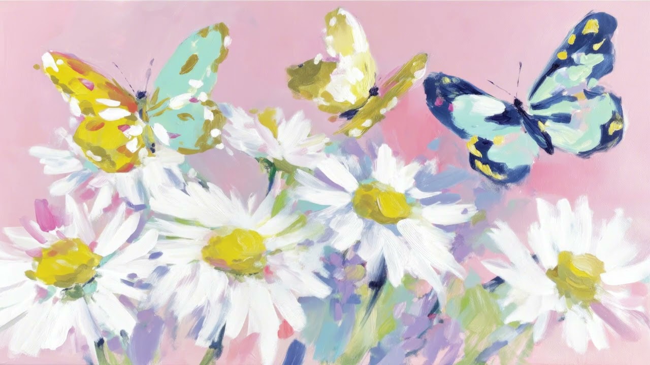 Daisies and Butterflies Spring Art Painting 🦋 Elegant Floral TV Art 4K