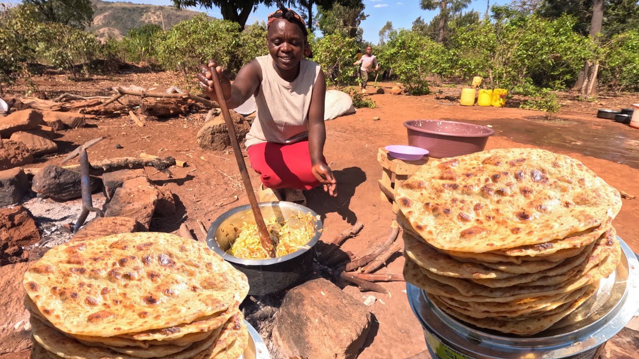 Village life Africa 🌍,soft layered chapati,green grams stew 🍲 & steamed cabbage 🥬