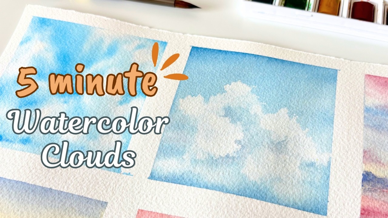 How to Paint a Watercolor Sky with Fluffy Clouds 🌥️  | Easy Real-Time Tutorial for Beginners