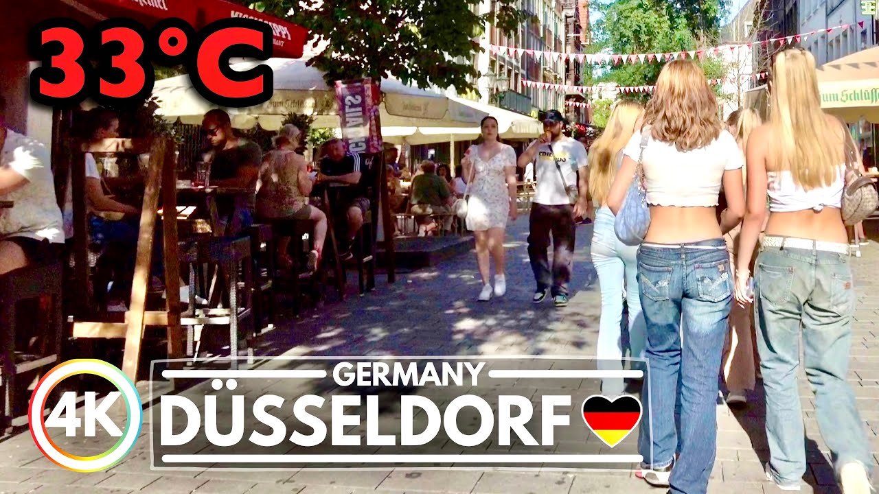 D&uuml;sseldorf Germany Heatwave Walk at 33&deg;C, August 2022, Hot Summer in 4K