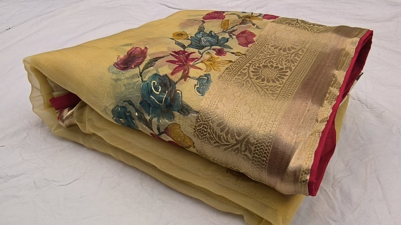 #party wear sarees #organza flower print sarees #moss chiffon sarees #Bandej sarees #newfancysarees