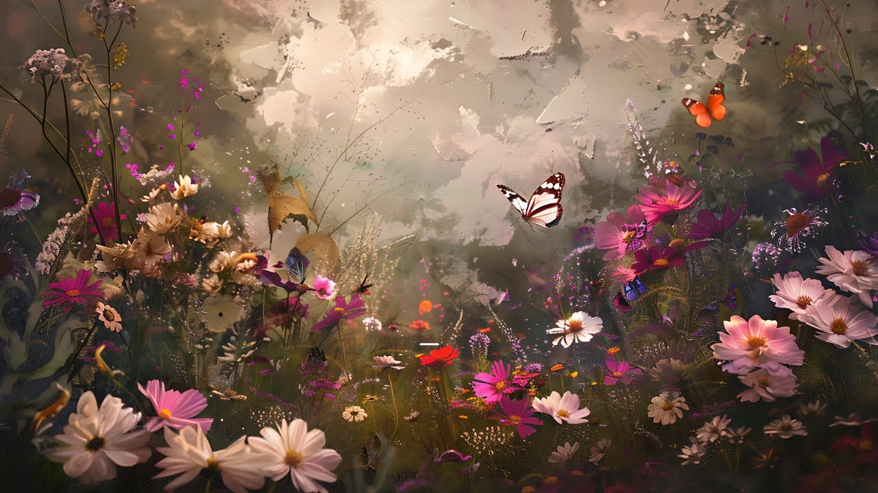 VINTAGE FLORAL &  BUTTERFLIES  OIL  FRAME TV ART | FRAME FLORAL TV SCREENSAVER | ART FOR YOUR TV