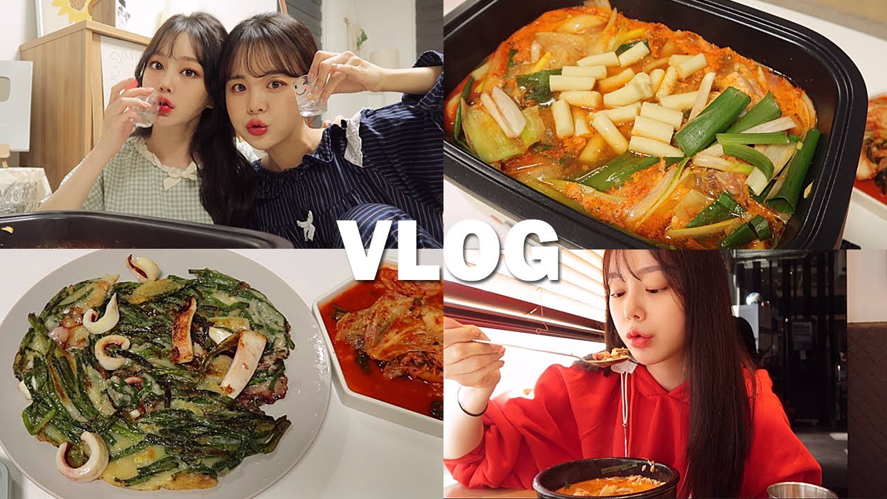 [자취생 일상 vlog] 여기가 브이로그 맛집 (시끌벅적 예소리 집들이/물닭갈비/파전/오겹살/얼큰순대국/김치군만두)