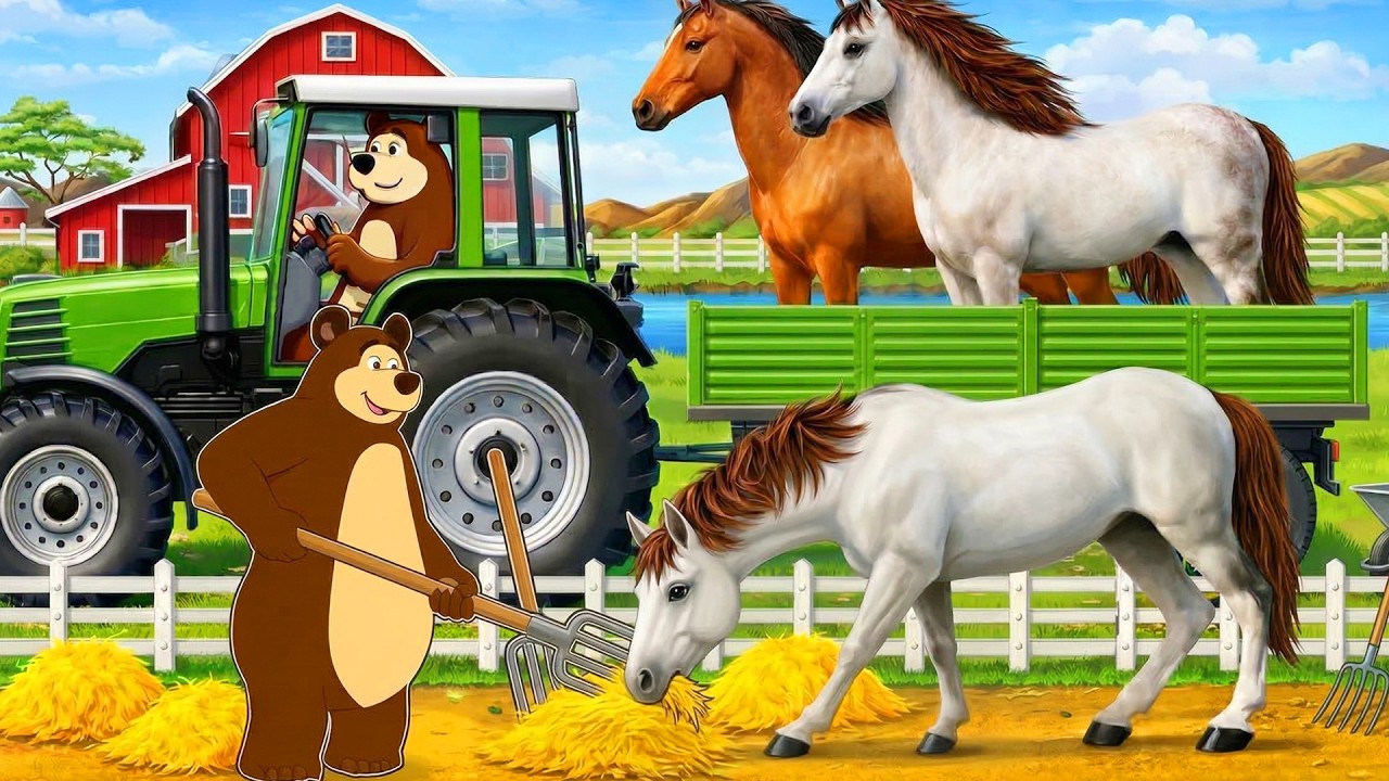 Farm Work: Grazing, Hay & Corn Harvesting for Horses 🐴🚜🌽 | Real Farm Animation