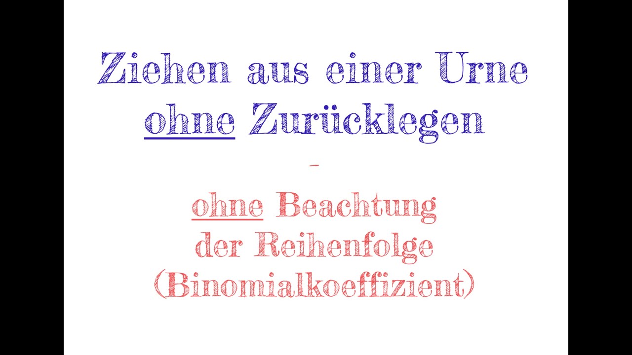 Ziehen aus einer Urne OHNE Zurücklegen und OHNE Beachtung der Reihenfolge