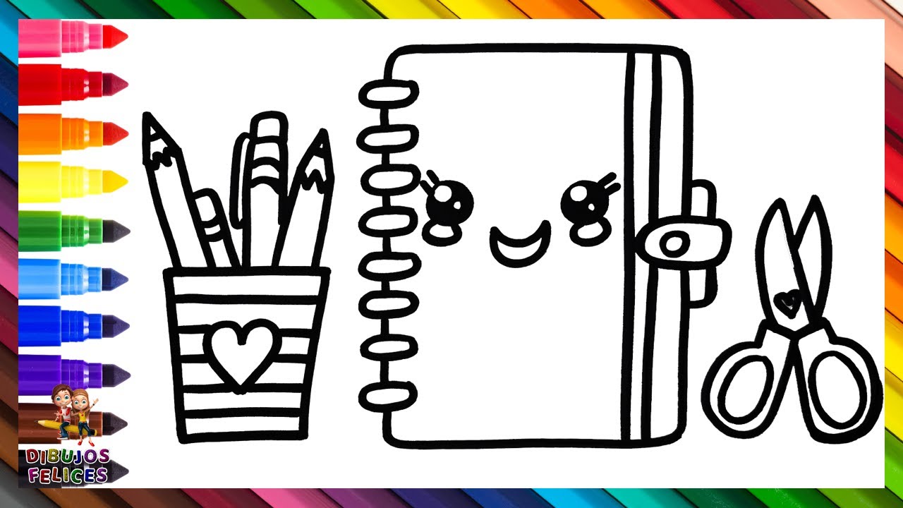 Dibuja y Colorea Materiales Escolares 📚✏️✂️🏫🌈 Dibujos Para Ni&ntilde;os