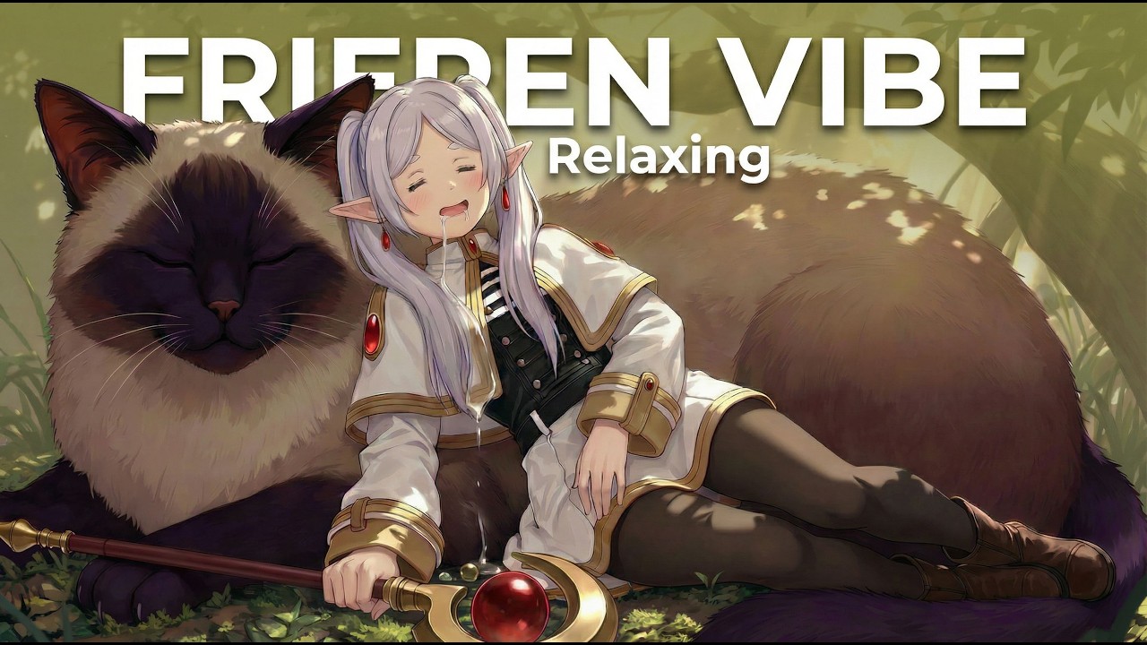 フリーレン BGM 瞑想用 | 💤 Sleeping Frieren on a Giant Cat | Celtic Lofi & Purring ASMR (1H)