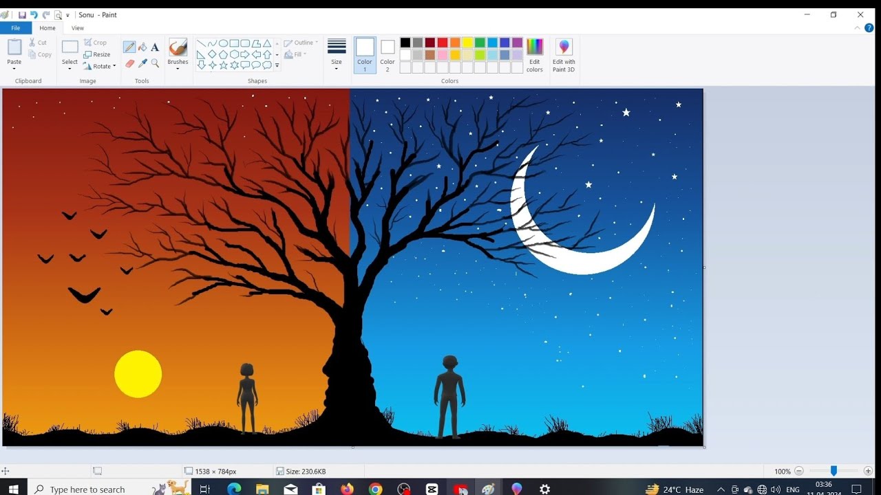 Scenery drawing  step by step in कंप्युटर || Ms paint Scenery drawing  हिन्दी Language Video