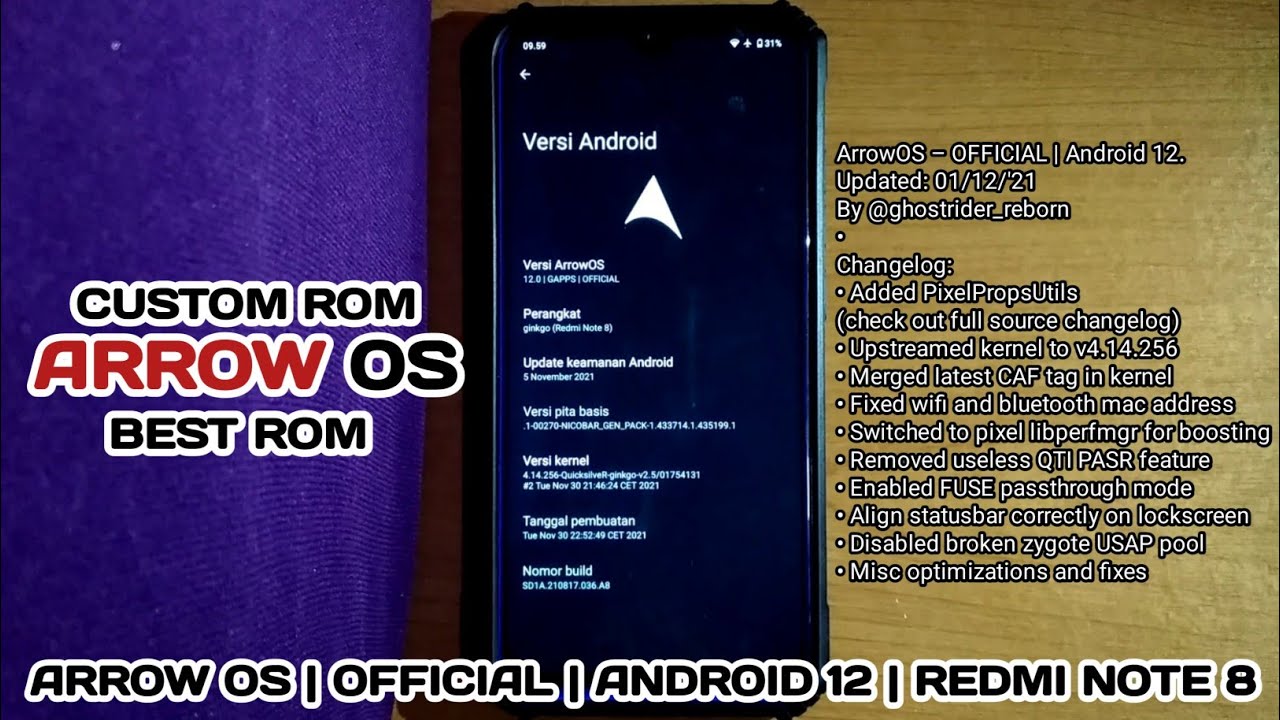 Install Custom ROM ArrowOS Official Android 12 (S) Di Redmi Note 8 (Ginkgo)