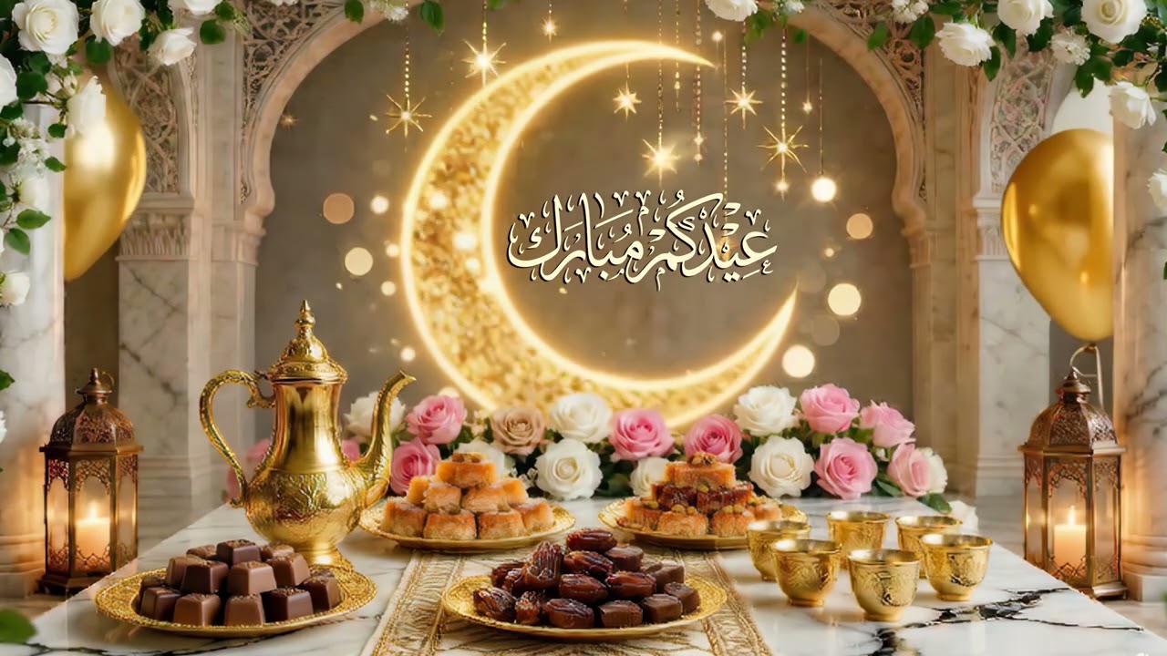 Eid Al Fitr Mubarak Tv art 2026 خلفية العيد الفطر Luxurious Islamic Tv Background مع تكبيرات العيد