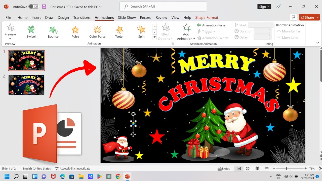 Christmas Day 2025 Animation in MS Powerpoint | How to Make Christmas Day Presentation in Powerpoint
