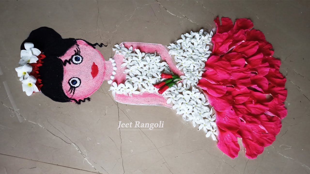 2 Decorative rangoli with flowers. Girl rangoli