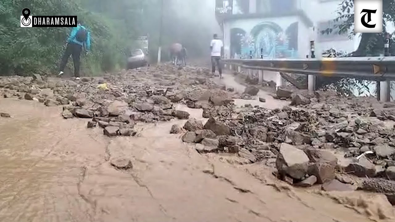 Dharamsala-McLeodganj road damaged following a landslide
