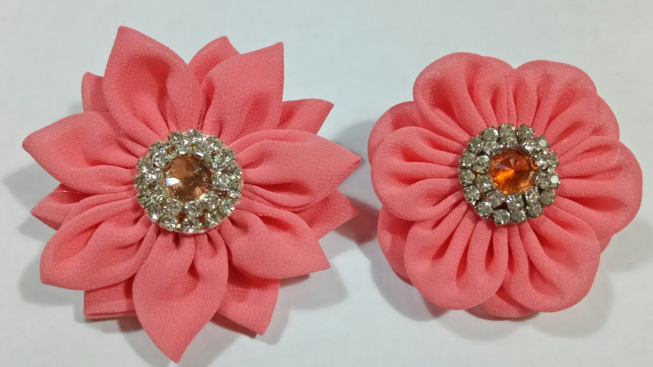 116) DIY Tutorial | Cara Membuat Bros Bunga dari kain perca sifon |Chiffon fabric flower-Sewing Hack