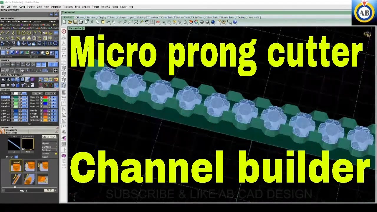 How to work micro prong cutter and channel builder in matrix 9  #cad #cad #jewellery