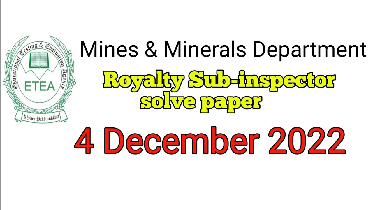 Royalty Sub-inspector solve Paper | today etea test 4 Dec 2022 | mines and minerals department paper