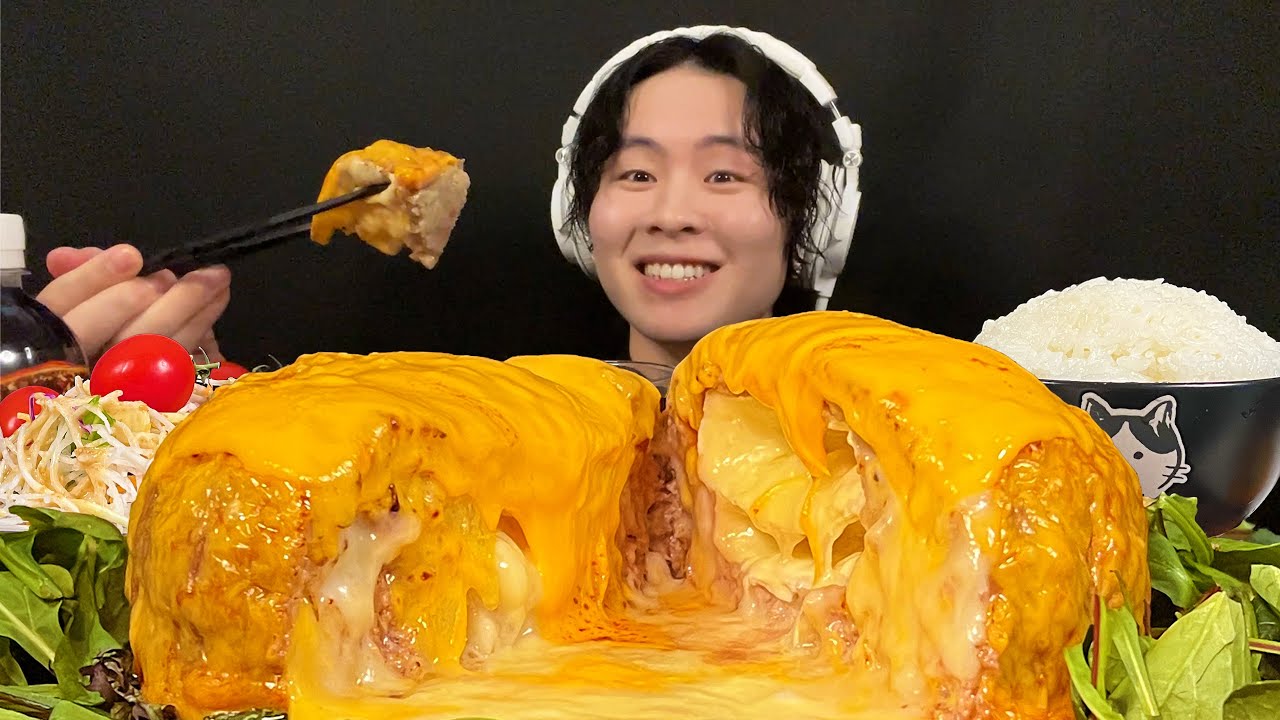 АСМР суперогромный сырный гамбургер【субтитры/Mukbang/eatingsound】