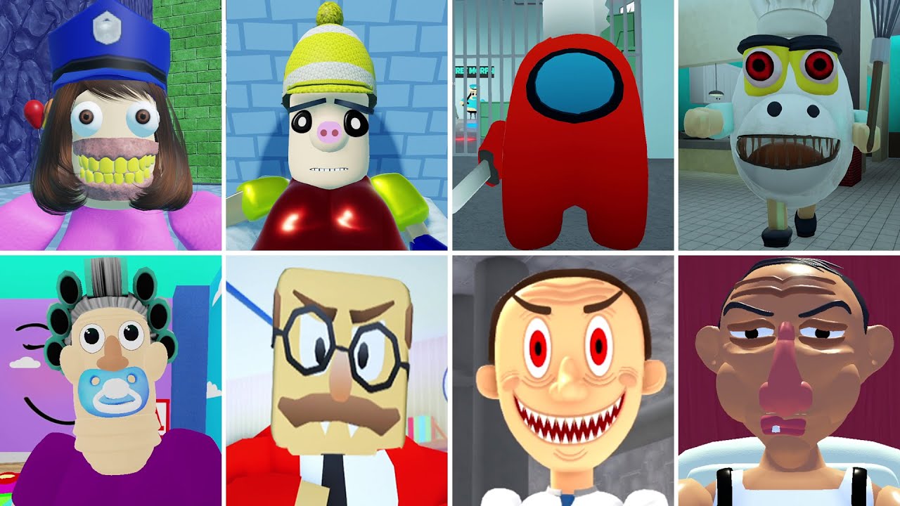 ROBLOX Dogday family Escape 7 Obby Mr Denasor's, Mr Phafpie, Evil Principal, Among Us Barry, Barnie