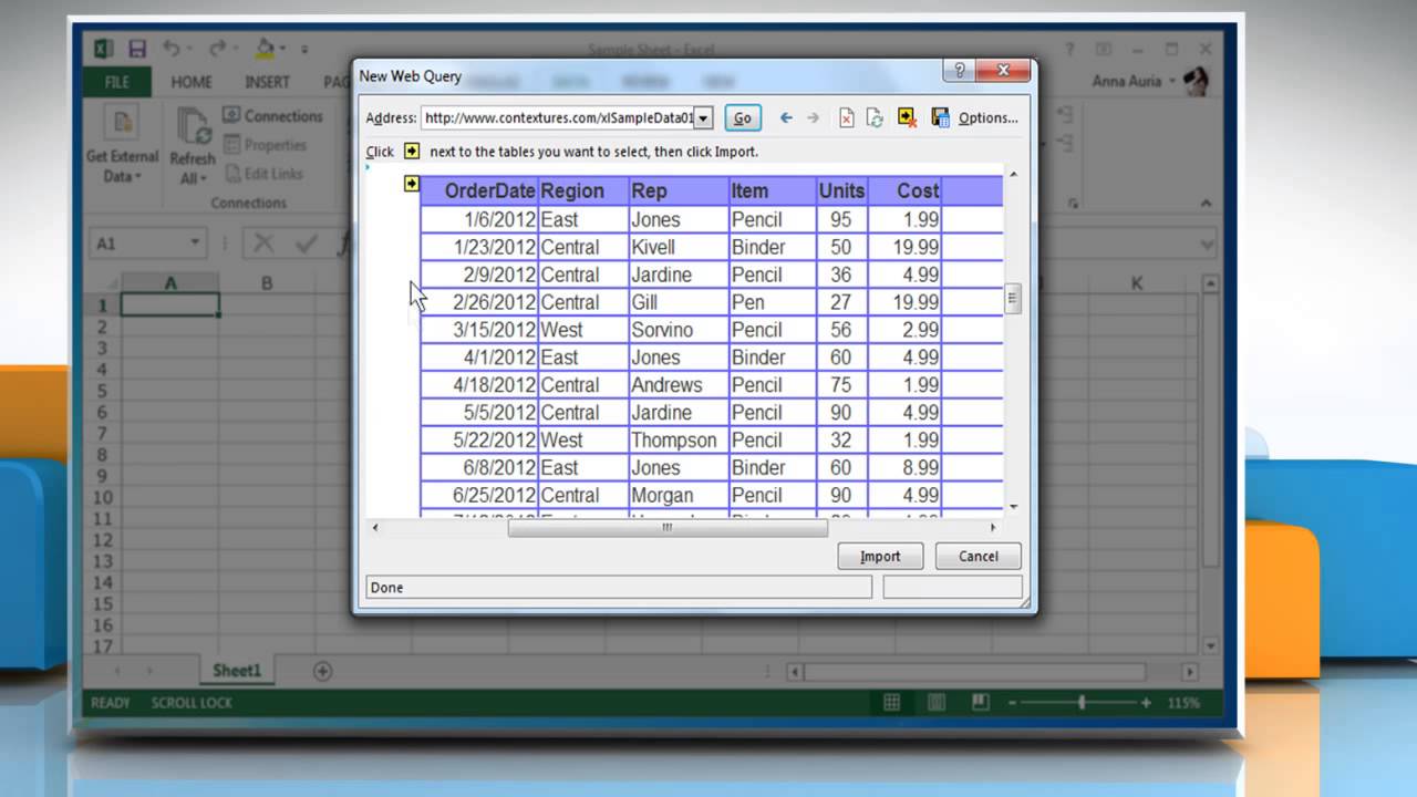 How to import external data from websites into Excel 2013 spreadsheets :Tutorial