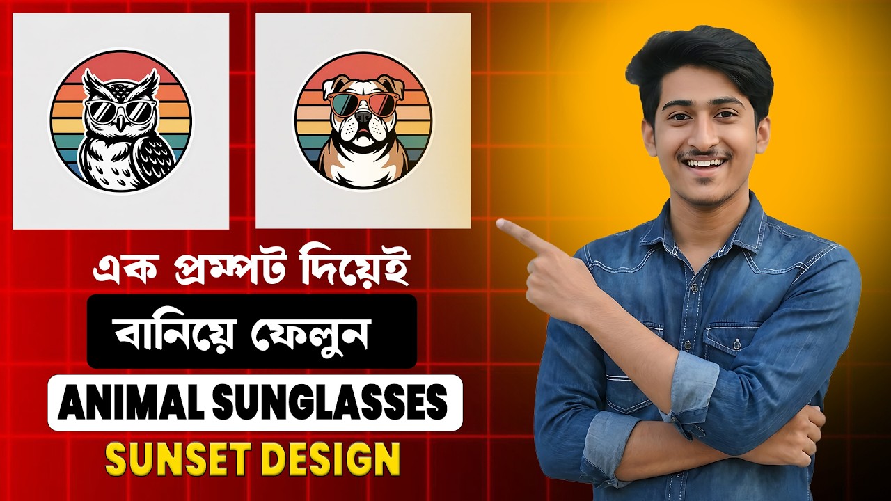 এক প্রম্পটেই তৈরি করুন Animal Sunglasses Sunset Design | AI Image Generation Tutorial