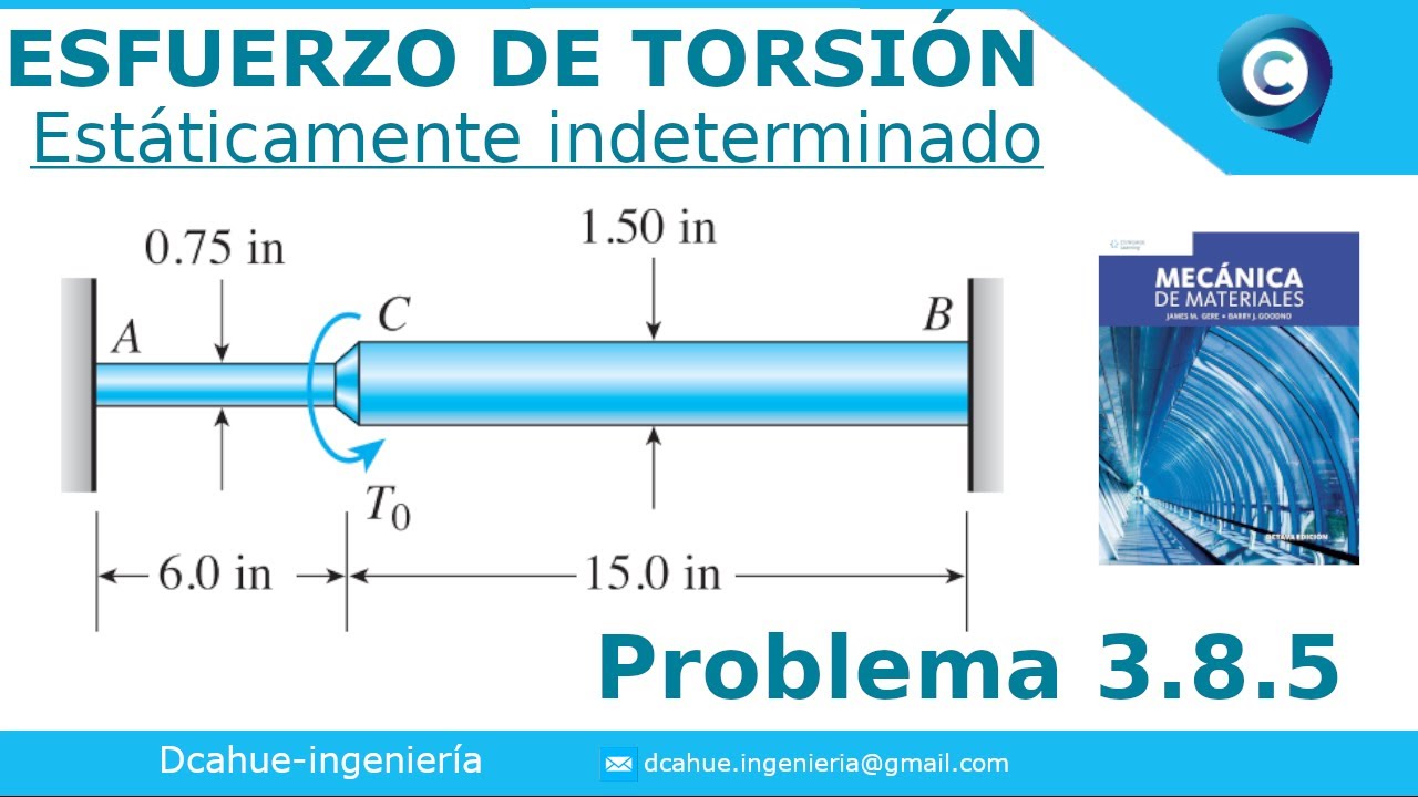 ESFUERZO DE TORSIÓN |ÁNGULO DE TORSIÓN | ESTÁTICAMENTE INDETERMINADO | JAMES GERE | PROBLEMA 3.8.5