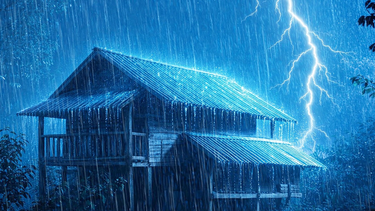 Hypnotize Sleep with Intense Thunder & Pounding Rain on Loose tin Roof at Dark Night