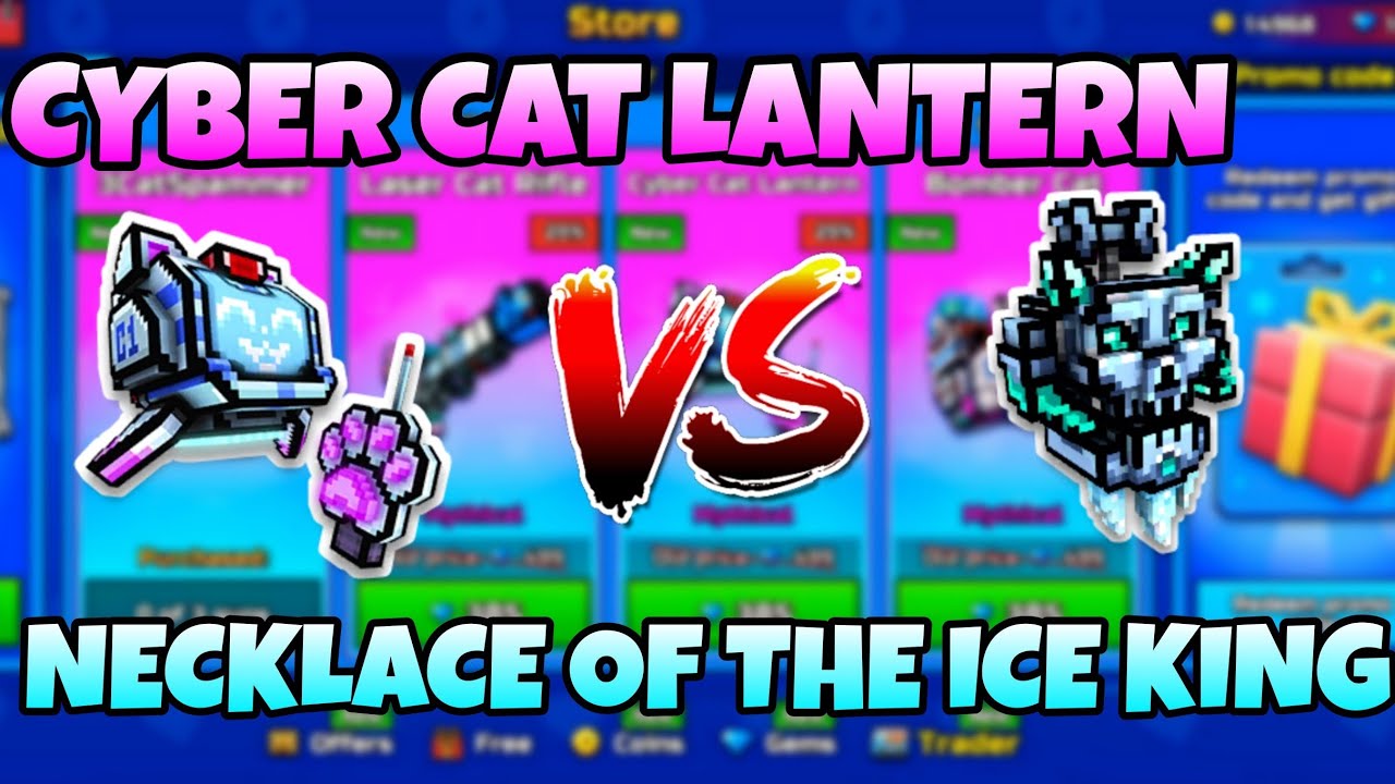 Cyber Cat Lantern VS Necklace Of The Ice King - Pixel Gun 3D (Damage Test+Comparison)