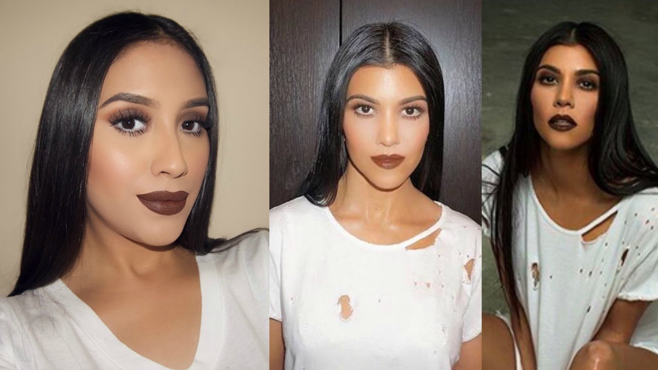 Kourtney Kardashian Brown Lips + Brown Smokey Eye Makeup Tutorial