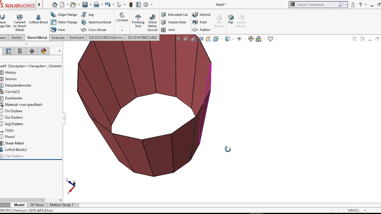 50- Solidworks Eğitim - SHEET METAL 2.DERS - Konik ve Redüksiyon Sac Açılımı www.ankaracadcam.com