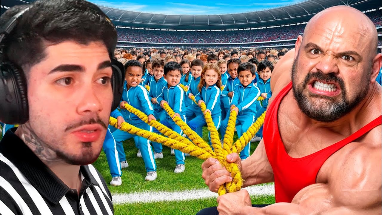 100 crianças contra o homem mais forte do mundo! - React MrBeast
