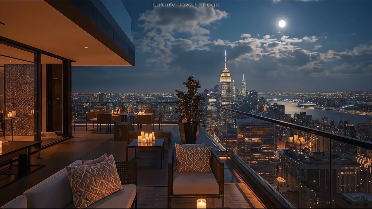 Luxury Night Jazz Lounge 4K 🌙 Smooth Piano & Sax | Relaxing City Night Ambience