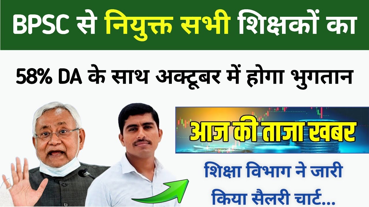 BPSC से नियुक्त सभी शिक्षकों का 58% DA के साथ अक्टूबर में होगा भुगतान | एरियर भुगतान कब होगा