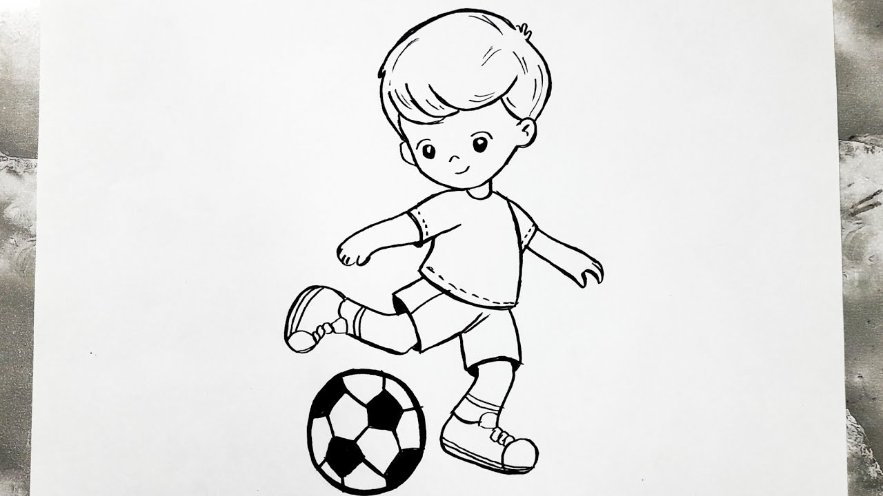 How to draw a boy playing football || Easy drawing for beginners