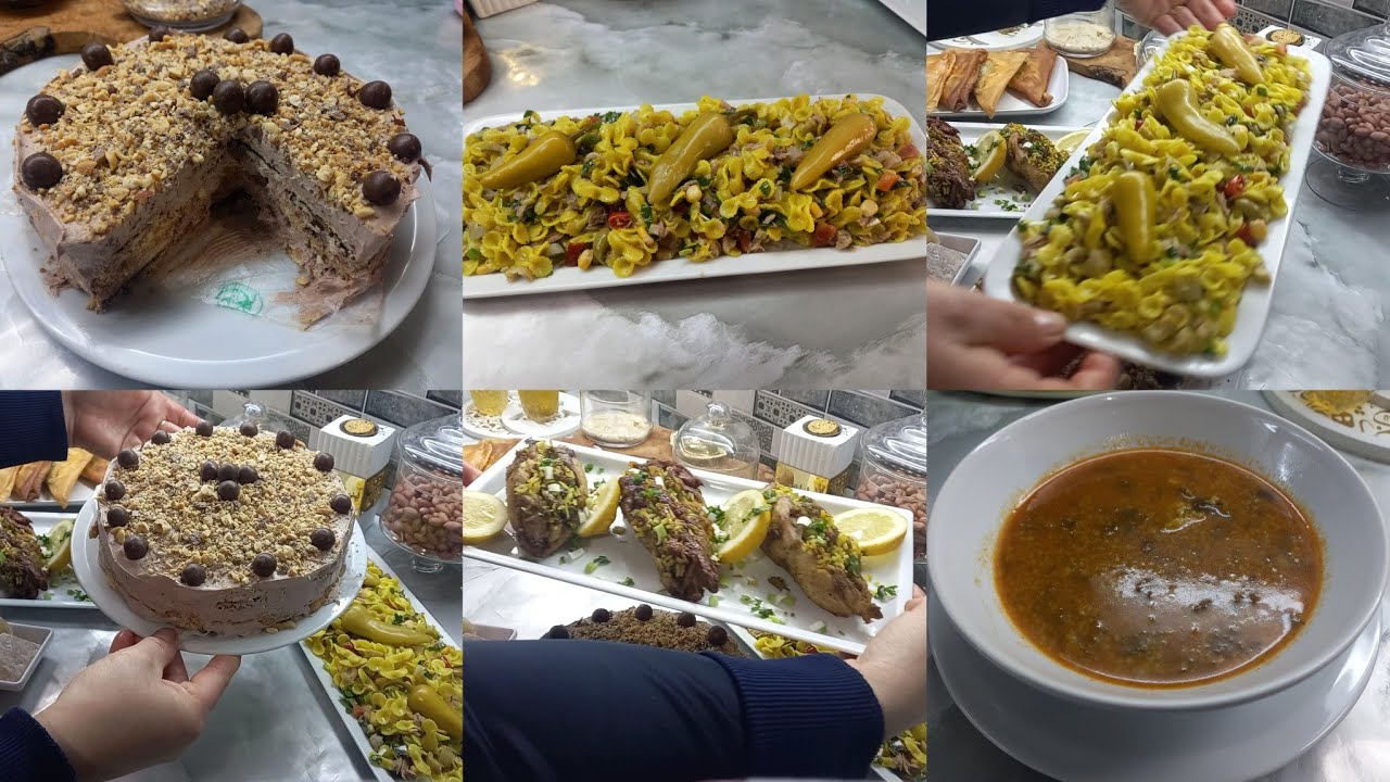 طاولة 4 رمضان من كوجينة لبنى لمسات صنافة( افخاذ الدجاج محشين/ سلاطة مقرونة/خبزة هواء/ بريكة بالعضمة)