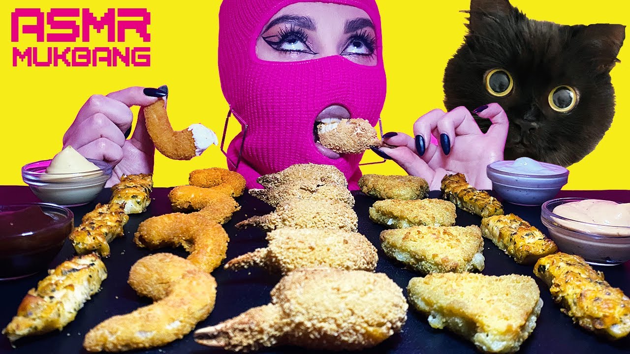 ASMR Mukbang | Хрустящие жареные креветки | Жареный крабовый коготь | Жареный лосось | Фру Фру АСМР