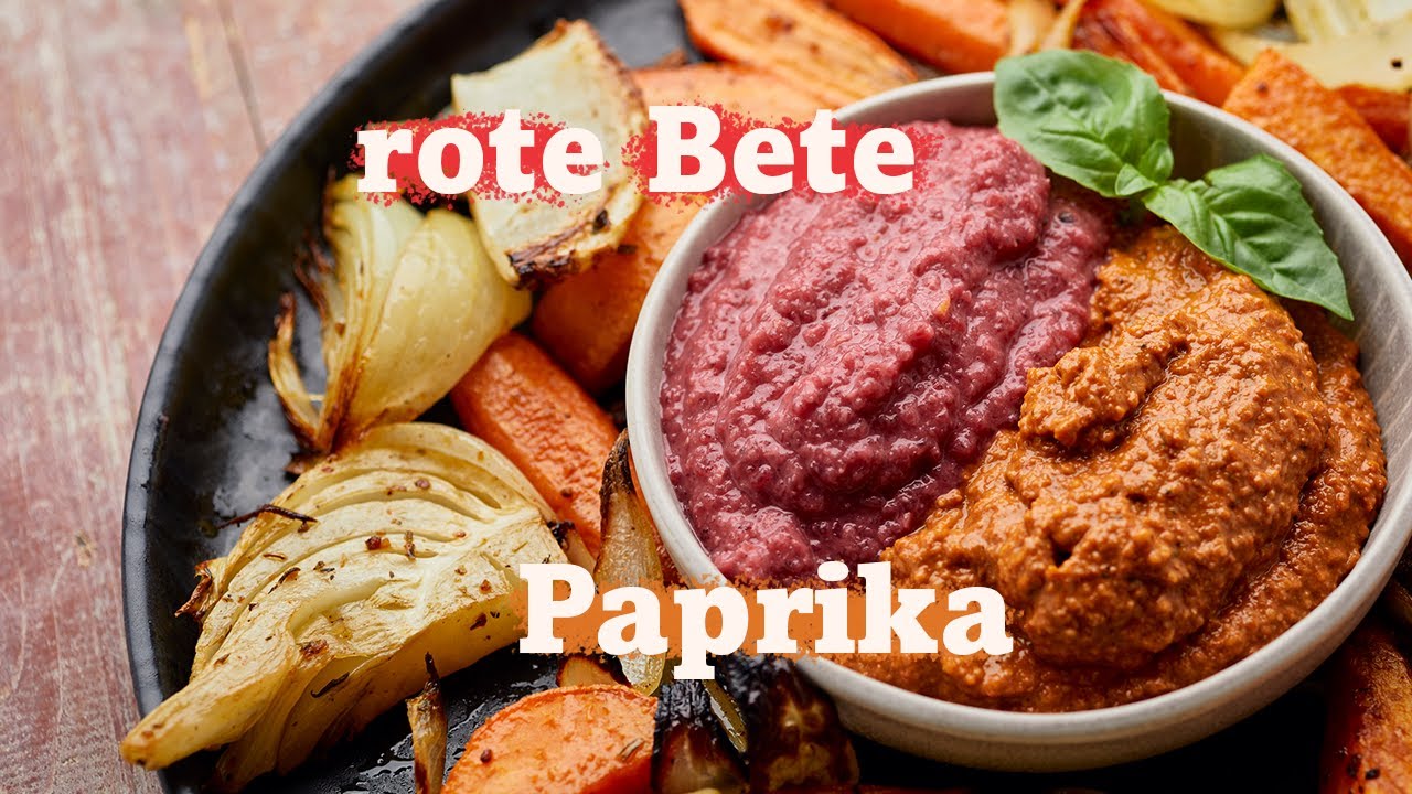 2 schnelle vegane Dips zum selber machen - rote Bete und geröstete Paprika - Aufstrich Rezept